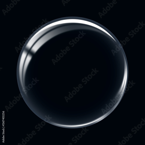 Glass circle transparent on dark background. Sphere crystal bubble for product presentation.