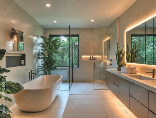 Modern Luxury Bathroom Interior Design with Plants