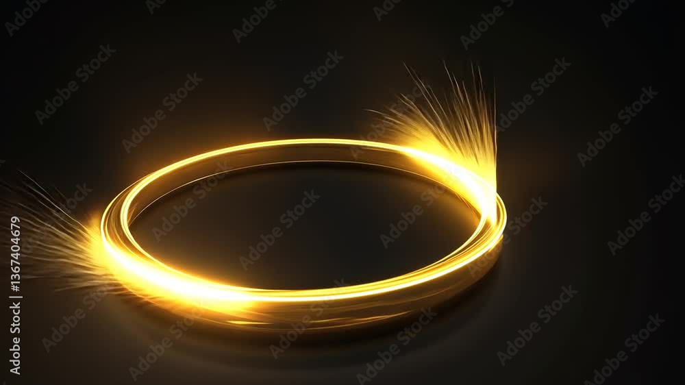 Radiant Golden Ring Animation with Ethereal Light Trails on Dark Background, Loopable Radiant Golden Ring Animation with Ethereal Light Trails on Dark Background, Loopable