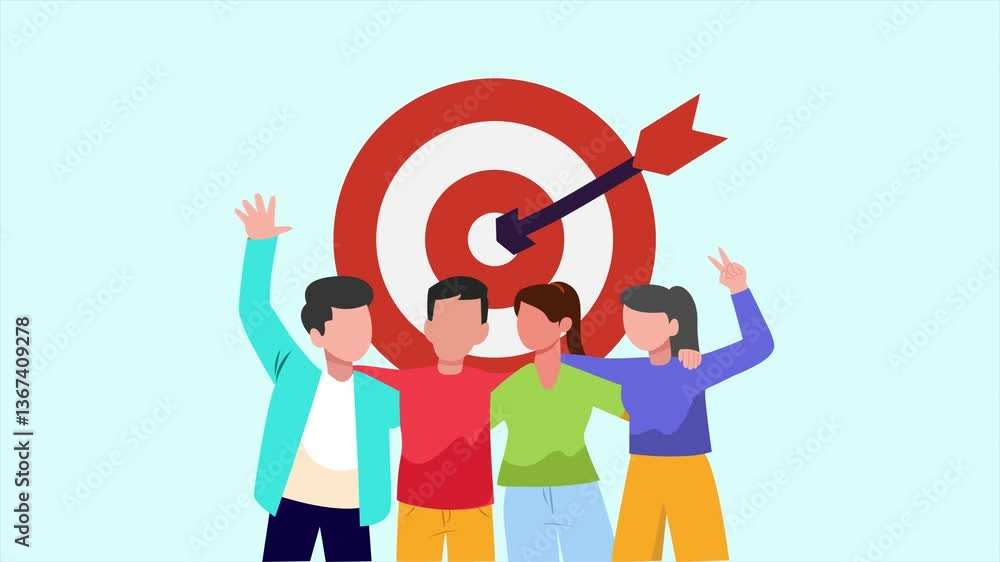 Animated video of goal enthusiasm for target community. Community Focused concept. Full length animation illustration. High quality 4k footage Animated video of goal enthusiasm for target community. Community Focused concept. Full length animation illustration. High quality 4k footage