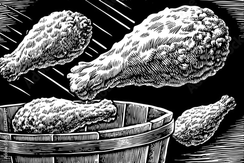boasted crispy fried chicken hand drawn sketch black and white illustration fast food