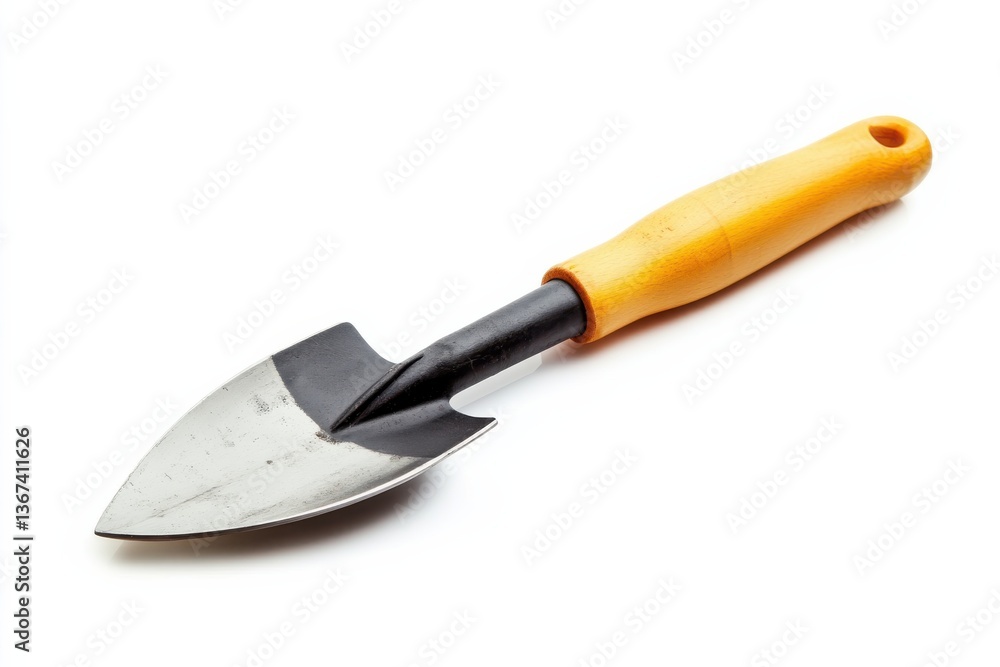 A shiny metal garden trowel with a bright orange handle ready for planting and nurturing flowers isolated on transparent background A shiny metal garden trowel with a bright orange handle ready for planting and nurturing flowers isolated on transparent background