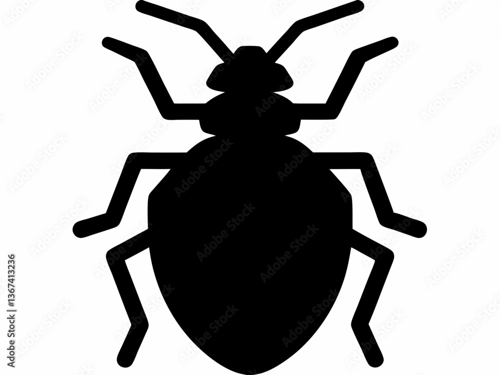 Flat Bed Bug Icon, Bed Bug Shadow Vector, Minimalist Bed Bug Outline Flat Bed Bug Icon, Bed Bug Shadow Vector, Minimalist Bed Bug Outline