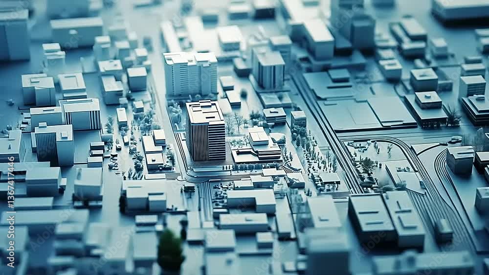 Aerial view of a modern urban model showcasing building layouts and transportation networks Aerial view of a modern urban model showcasing building layouts and transportation networks