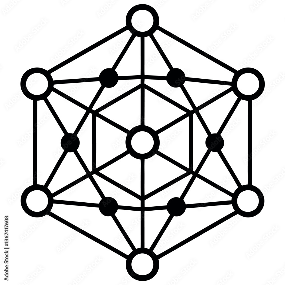 A molecular structure icon featuring hexagonal. A molecular structure icon featuring hexagonal.