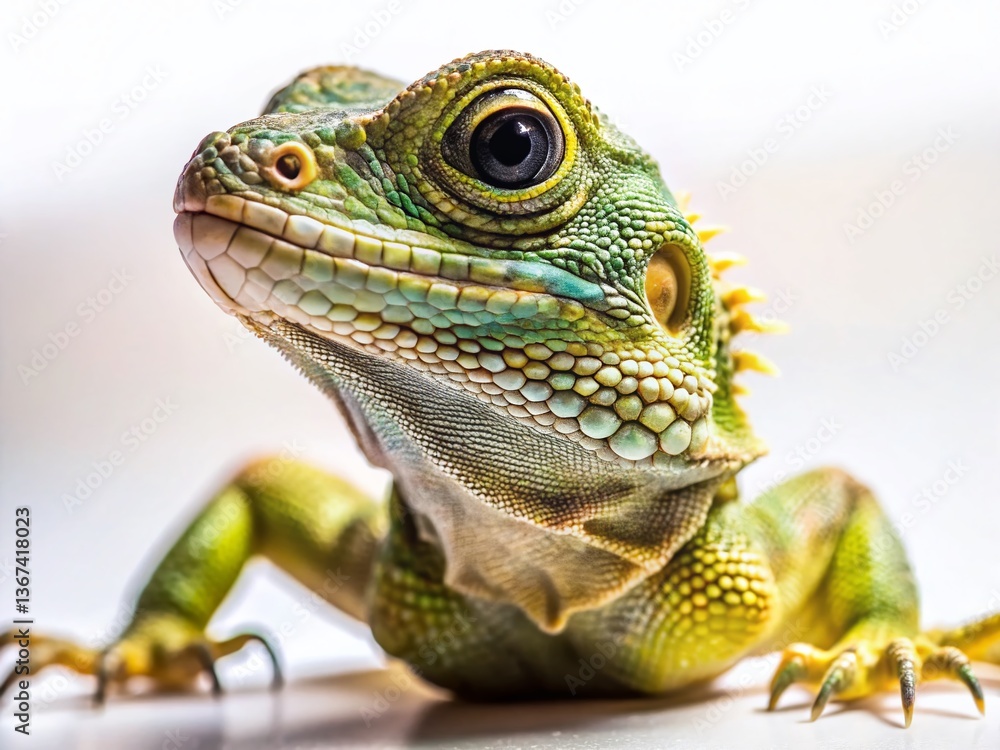 Obraz premium Close-up of a Lizard Crawling on White Background - Urban Exploration Photography