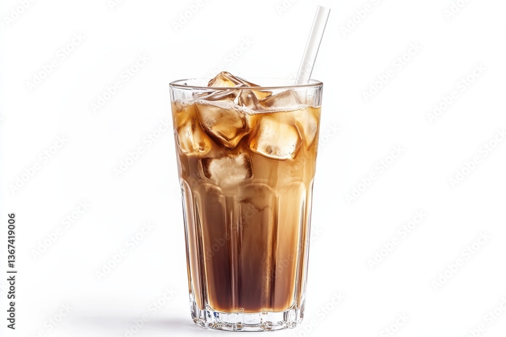 Refreshing iced coffee drink with ice cubes at a bright, minimalistic setting isolated on transparent background Refreshing iced coffee drink with ice cubes at a bright, minimalistic setting isolated on transparent background
