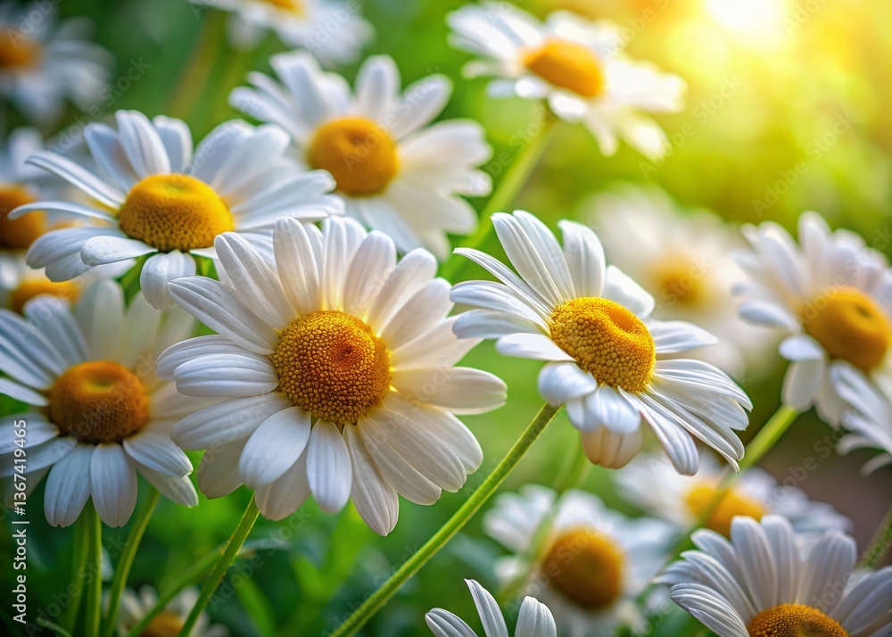 Obraz premium Close-up of Delicate White Pyrethrum Flowers in a Garden Bed