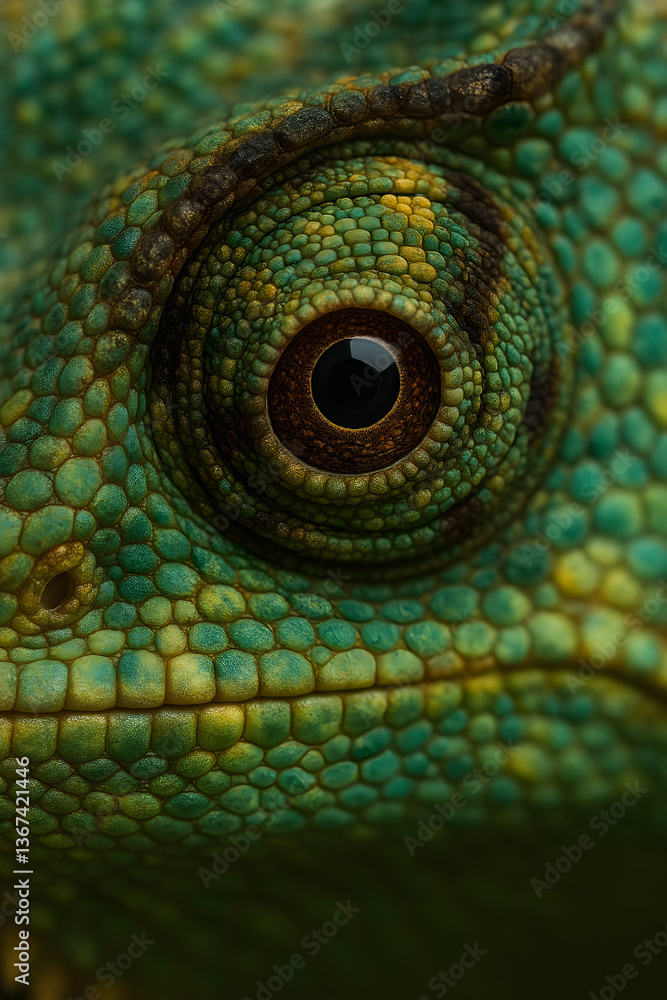 Fototapeta premium Extreme close-up of chameleon eye with detailed textured scales