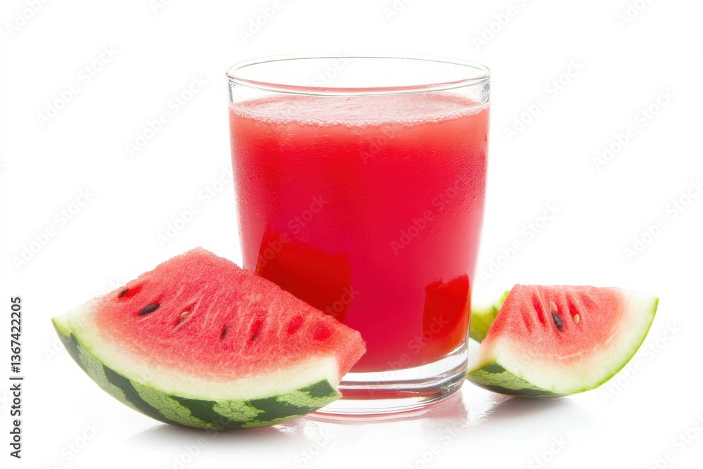 Refreshing watermelon juice served in a glass with chilled slices on a clean white background isolated on transparent background Refreshing watermelon juice served in a glass with chilled slices on a clean white background isolated on transparent background