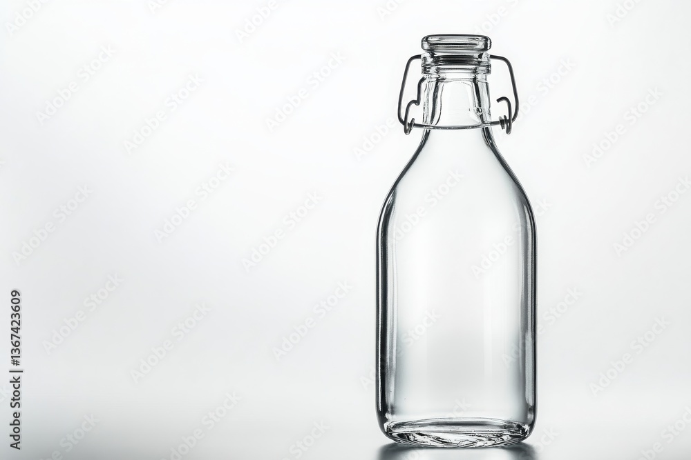 Clear glass bottle with a swing top against a minimalist background reflecting light creatively isolated on transparent background Clear glass bottle with a swing top against a minimalist background reflecting light creatively isolated on transparent background