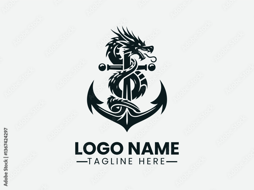 Dragon Anchor Vector Logo Design, Mythical Dragon Anchor Logo Dragon Anchor Vector Logo Design, Mythical Dragon Anchor Logo
