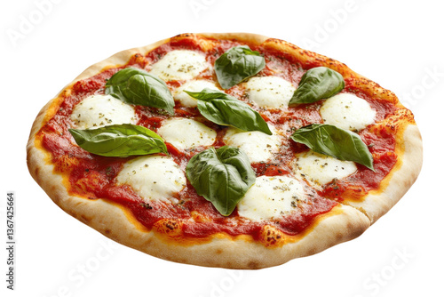 Delicious homemade margherita pizza with fresh basil leaves on a white background isolated on transparent background