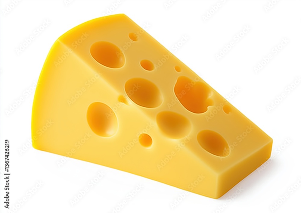 Delicious Yellow Cheese Slice with Distinctive Holes on White Background Delicious Yellow Cheese Slice with Distinctive Holes on White Background