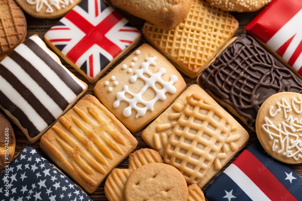 Obraz premium Assortment of decorated cookies with international flag designs