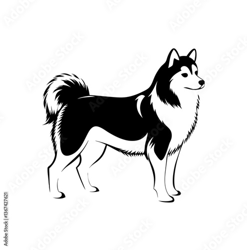 Black Swedish Lapphund dog standing proudly with strong outline