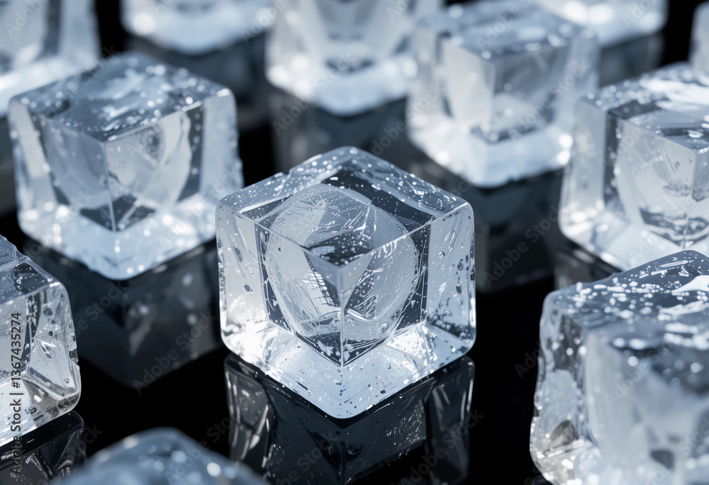 Obraz premium A collection of perfectly shaped ice cubes with detailed textures
