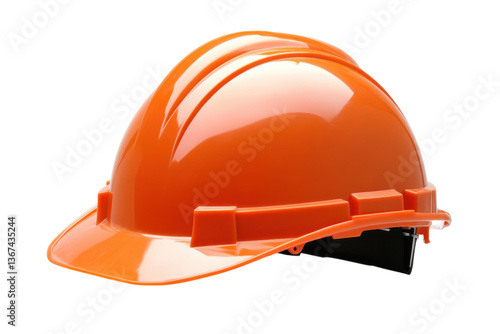 Bright orange hard hat resting on a white surface, symbolizing construction safety and awareness isolated on transparent background