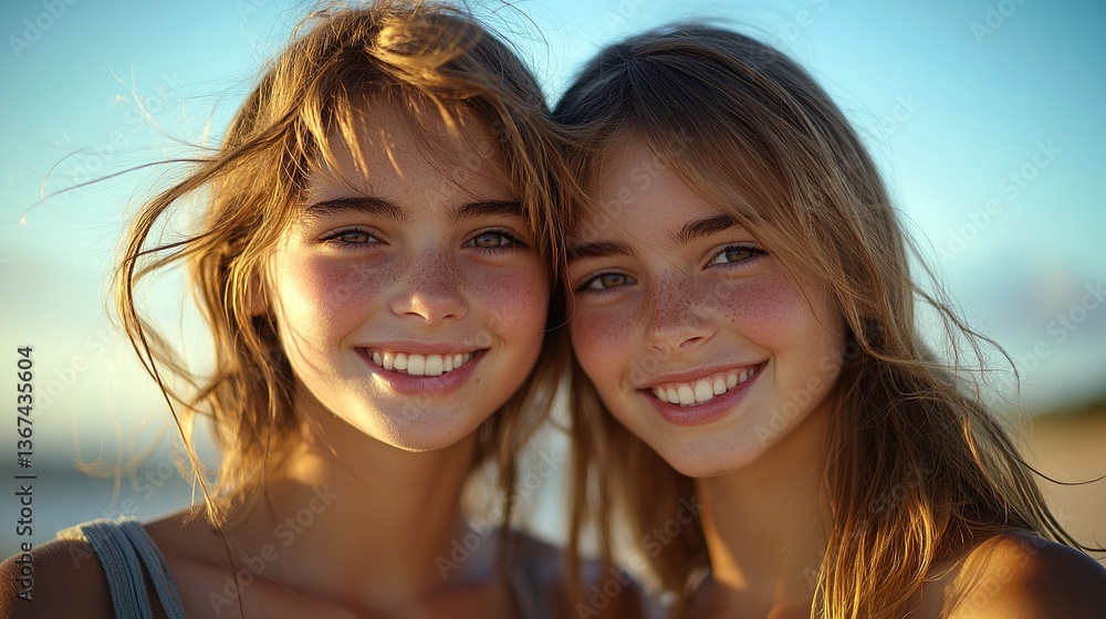 Two young women share a warm smile, radiating joy and connection. Two young women share a warm smile, radiating joy and connection.