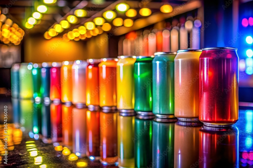 Colorful Juice Cans on a Bartop - Refreshing Summer Drinks Colorful Juice Cans on a Bartop - Refreshing Summer Drinks