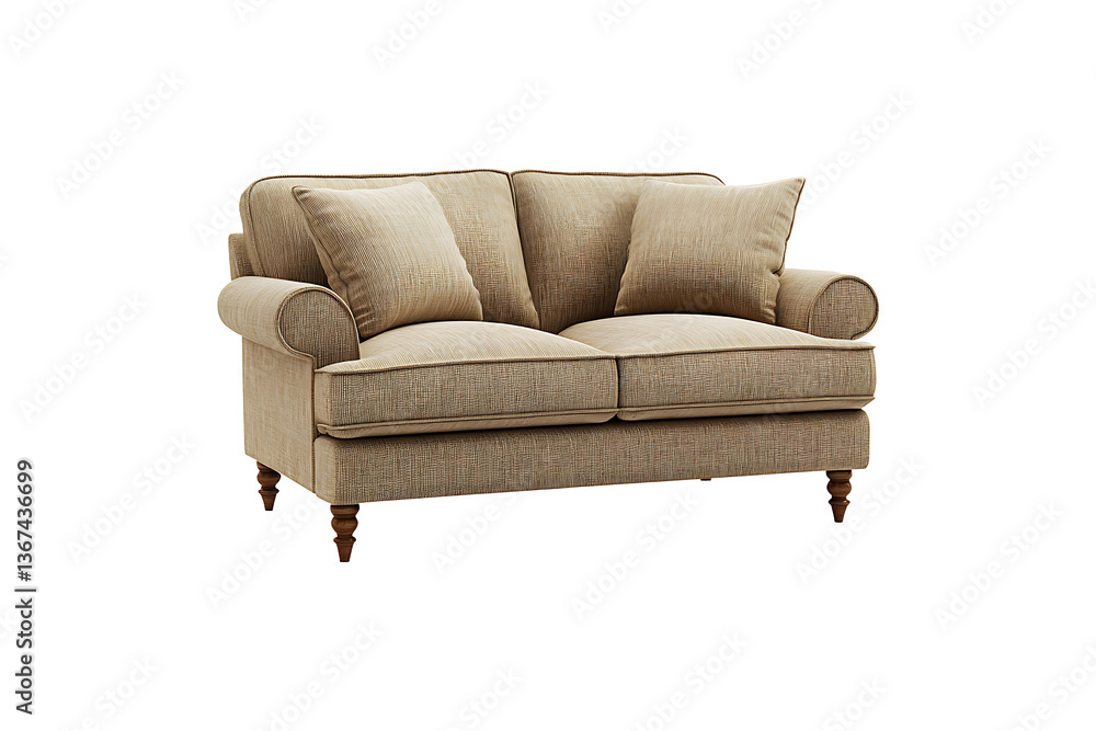 Fototapeta premium Beige Fabric Loveseat Isolated on White and Transparent Background PNG Image.