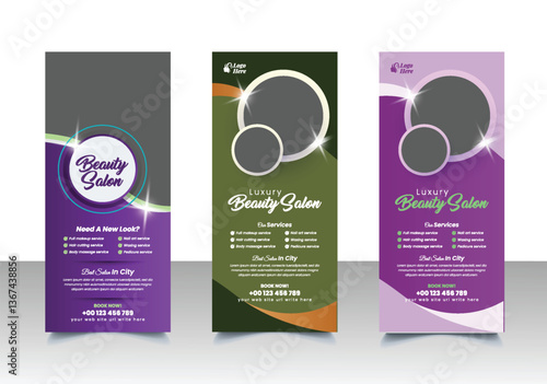 Set of roll up banner for beauty salon vertical editable template, professional beauty spa, yoga, meditation, cosmetic sale, skin treatment signage vertical banner design