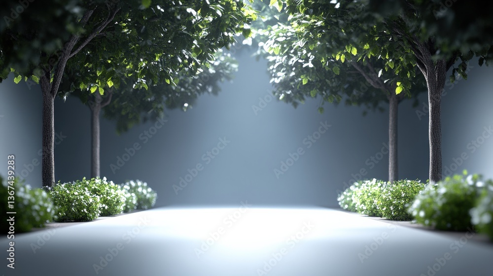 Obraz premium A Peaceful Pathway Through Lush Green Trees