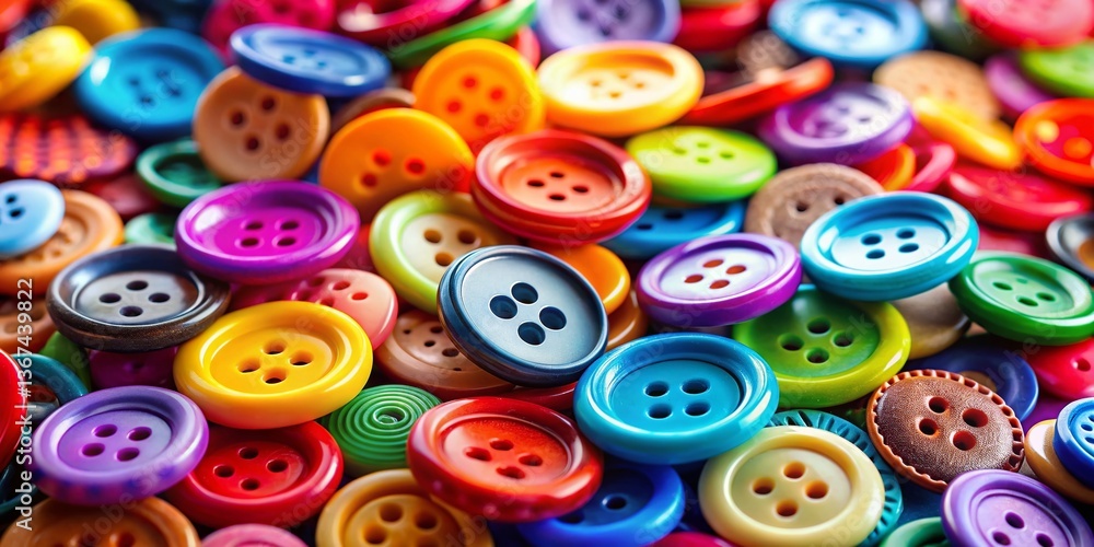 Colorful Sewing Buttons Close-Up - Craft Supplies Background Texture Colorful Sewing Buttons Close-Up - Craft Supplies Background Texture