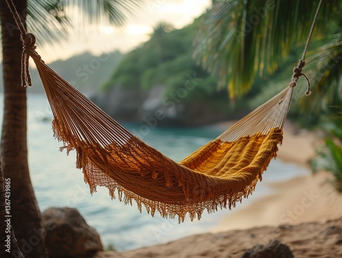 Nahaufnahme einer leicht ausgefransten Hängemattenleine zwischen zwei Palmen