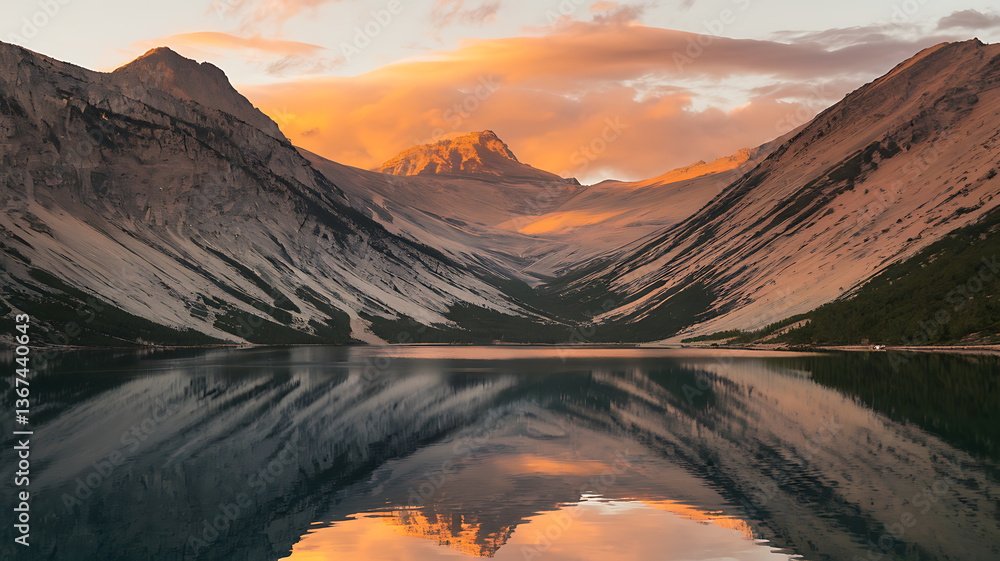 Fototapeta premium Serene mountain lake at sunrise vibrant colors mirrored reflections