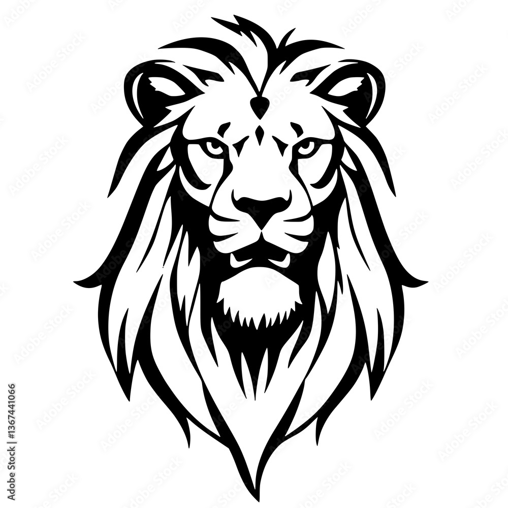 Obraz premium Majestic Lion: An expressive close-up of a lion's head, its mane framing a strong and confident face, is presented in striking black and white