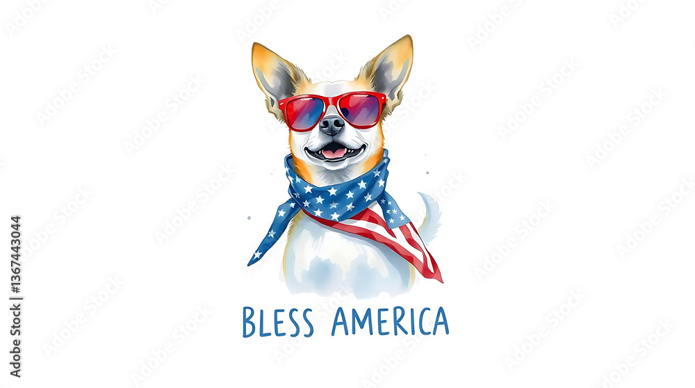 Fototapeta premium Dog bless America background, 4th of July, Independence Day, cool, patriotic
