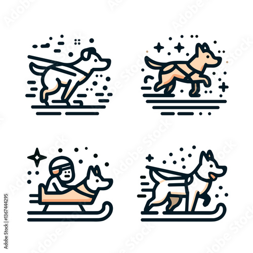 Dog Activities Illustration with Playful Canine Actions. Dog sled racing  