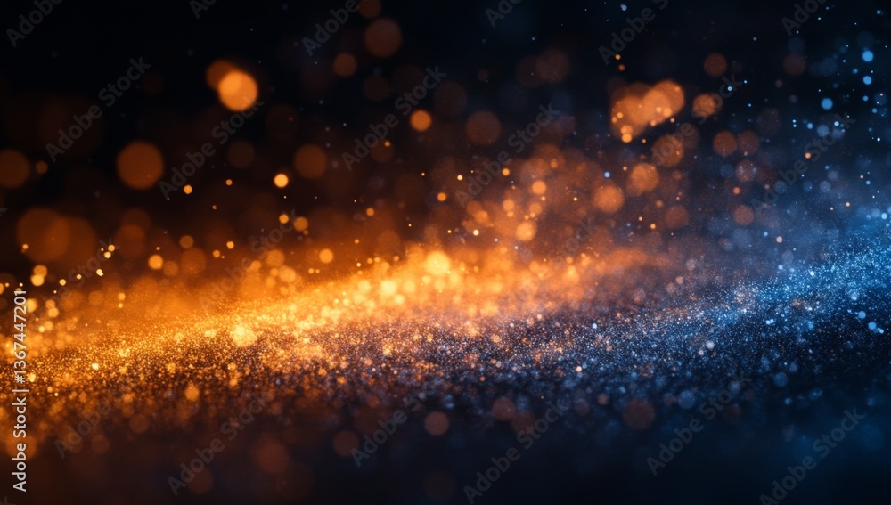 Naklejka premium Abstract glowing particles, dark background, orange and blue light. Use backdrop, website, presentation
