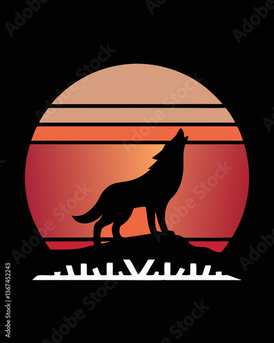 a howling wolf silhouette against a vibrant sunset sky
