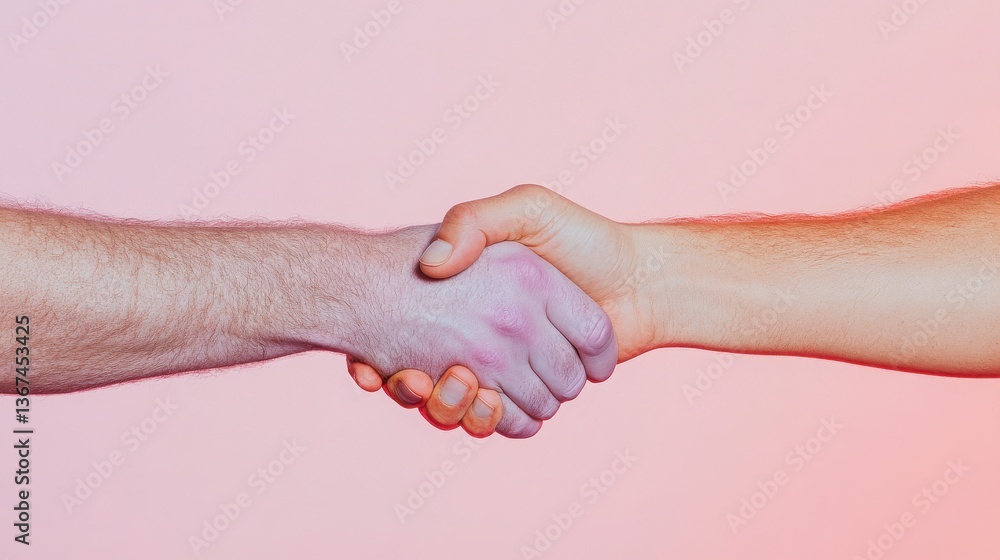 Fototapeta premium Hands Shaking in Unity Against a Soft Color Background