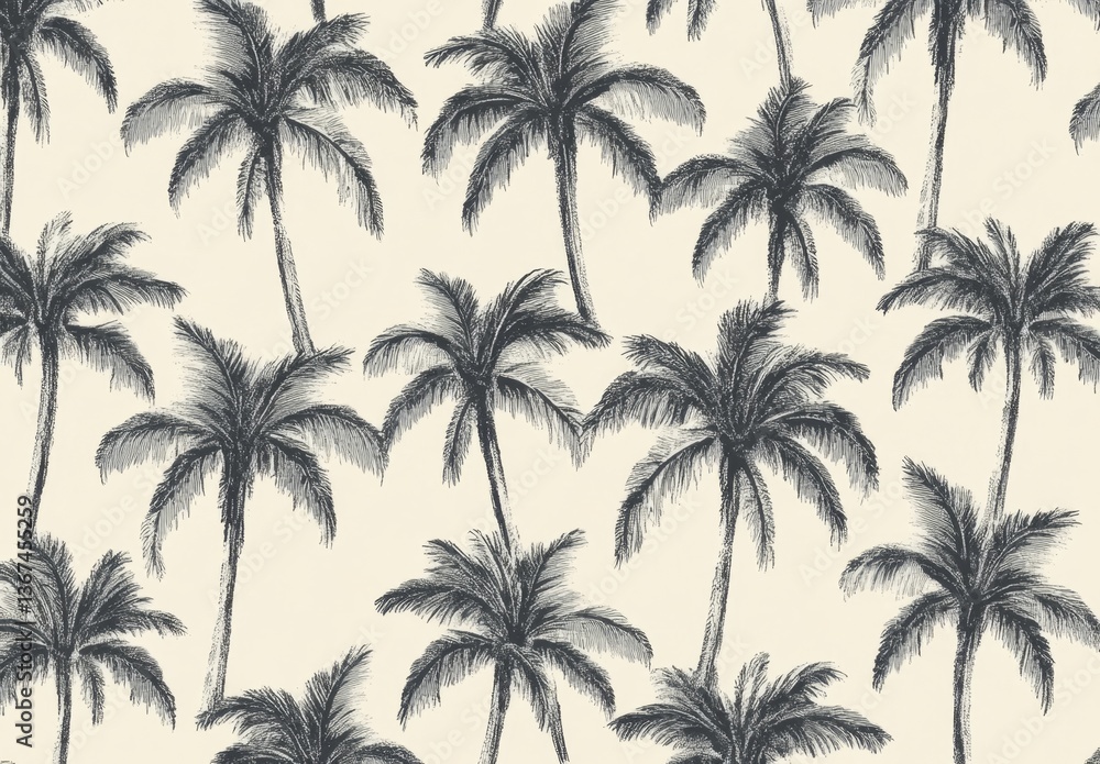 Seamless pattern of drawn palm trees on a cream background Seamless pattern of drawn palm trees on a cream background