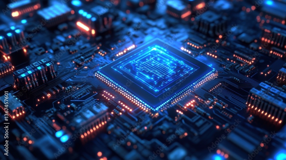 Futuristic Artificial Intelligence Chip Processing. Futuristic Artificial Intelligence Chip Processing.