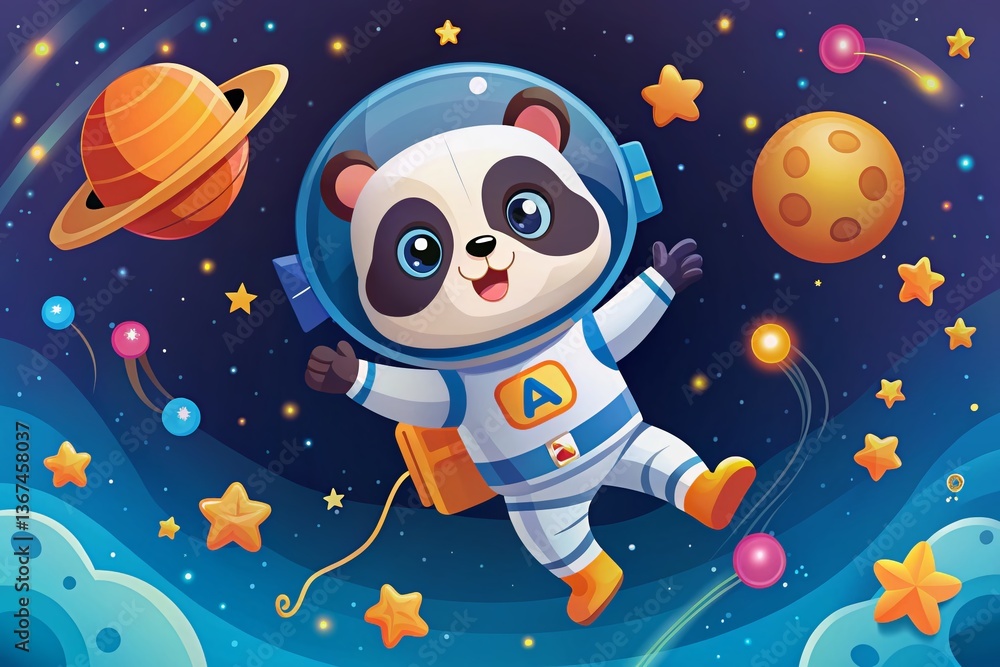 Cute Astronaut Panda Learning Letter A: Kids Alphabet Illustration Cute Astronaut Panda Learning Letter A: Kids Alphabet Illustration