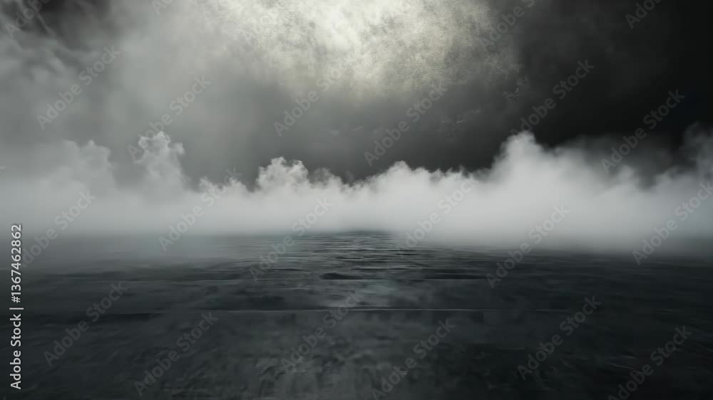 Mysterious fog envelops a desolate landscape creating an atmosphere of intrigue and solitude Mysterious fog envelops a desolate landscape creating an atmosphere of intrigue and solitude