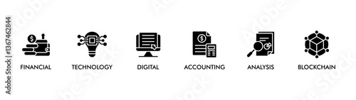 FINTECH banner web icon vector illustration concept with icon of financial, technology, digital, accounting, analysis and blockchain