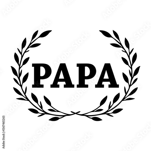 Día del padre. Palabra papa con silueta de corona de laurel