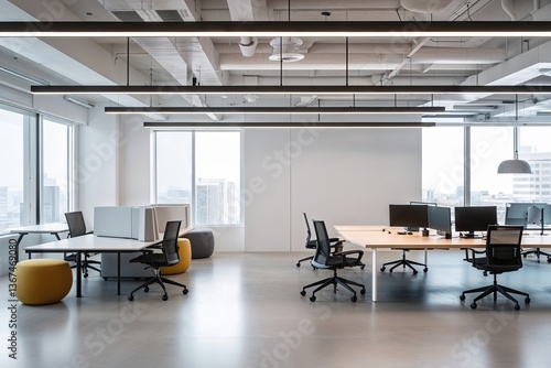 Bright Minimalist Flexible Office Design with Open Layout and Modern Workstations
