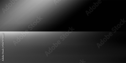 Black studio background with lights shining on the floor, black wall room with spotlights, edited illustration used for product display.