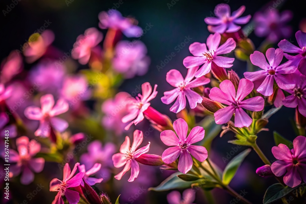Delicate Pink Soapwort Flowers Close-Up Night Photography Delicate Pink Soapwort Flowers Close-Up Night Photography