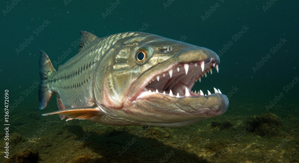 Fototapeta premium Sharp Teeth Piranha Fish Underwater Closeup