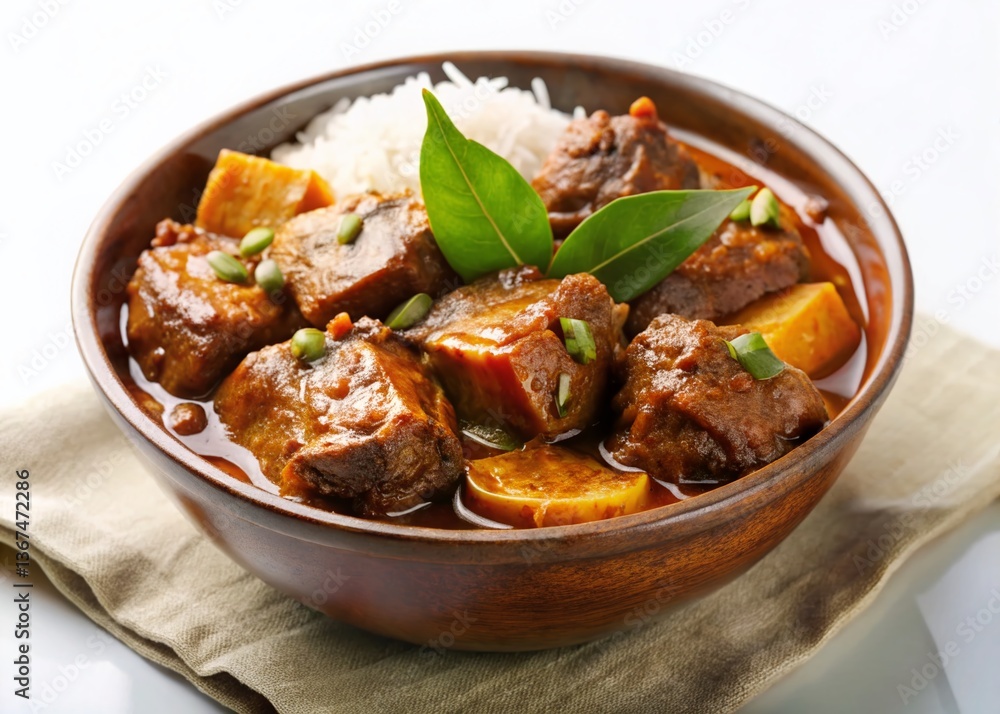 Delicious Adobo with Bay Leaves, Isolated on White Background - Stock Photo Delicious Adobo with Bay Leaves, Isolated on White Background - Stock Photo