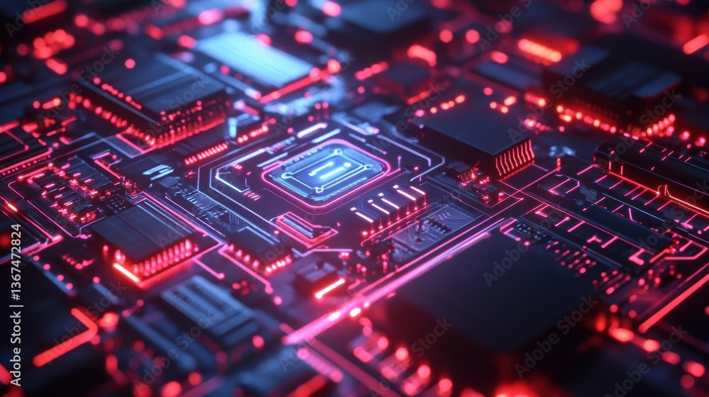 AI Powered Circuit Board with Intricate Glowing Pattern AI Powered Circuit Board with Intricate Glowing Pattern