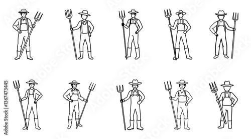 Farmer vector silhouette set