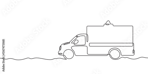 Continuous one line drawing ambulance. Emergency care. Medical transport.